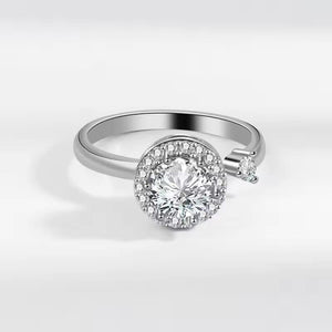Silver Multi-Charm Adjustable Ring with Zircon Stone