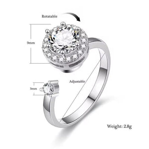 Silver Multi-Charm Adjustable Ring with Zircon Stone